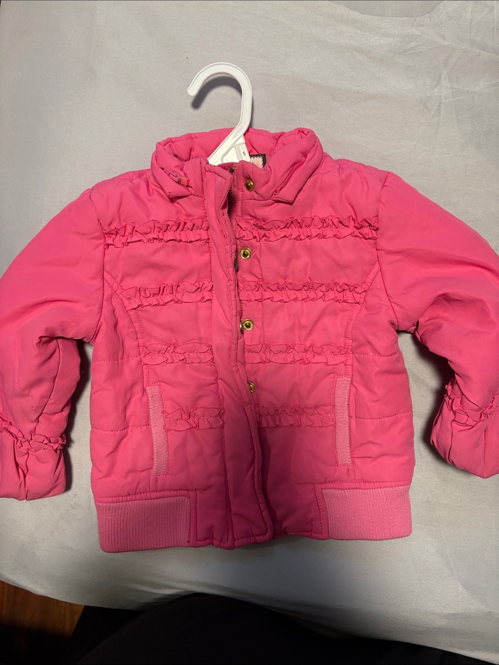 Juicy Couture Girls' Pink Puffer Jacket with Ruffle Detail 24 months